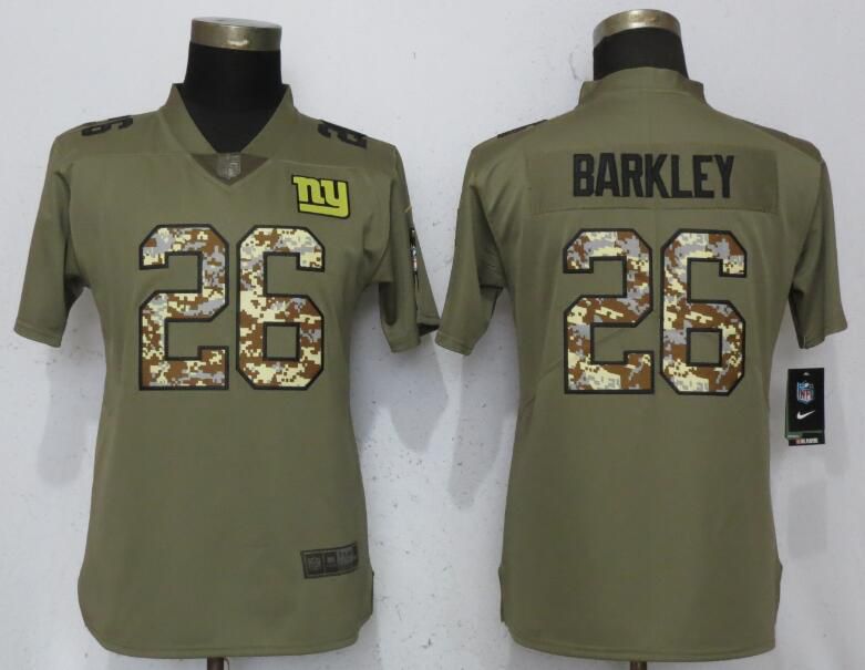 Women New York Giants #26 Barkley Olive Camo Carson Nike Salute to Service Player NFL Jerseys->women nfl jersey->Women Jersey